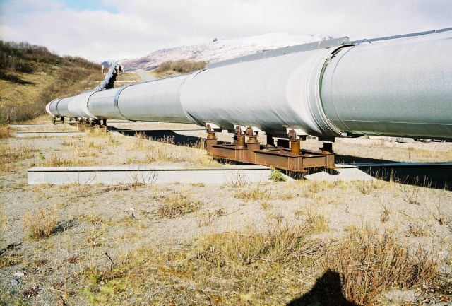 The Alaska Pipeline near its southern terminus at Valdez. Picture