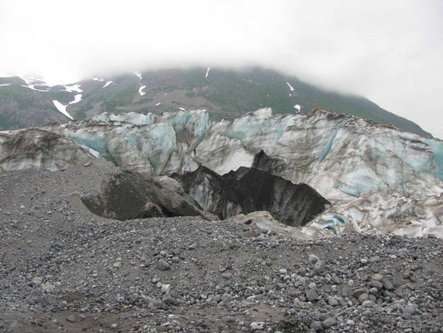 Glacial moraine rocks at the edge of Hallo Glacier. Picture