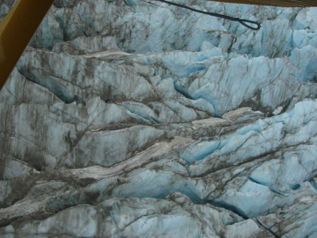 Broken crevassed surface of Hallo Glacier near its terminus. Picture