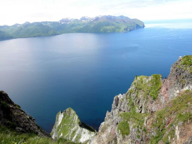 Looking across the entrance to Dutch Harbor on a rare calm clear day. Picture