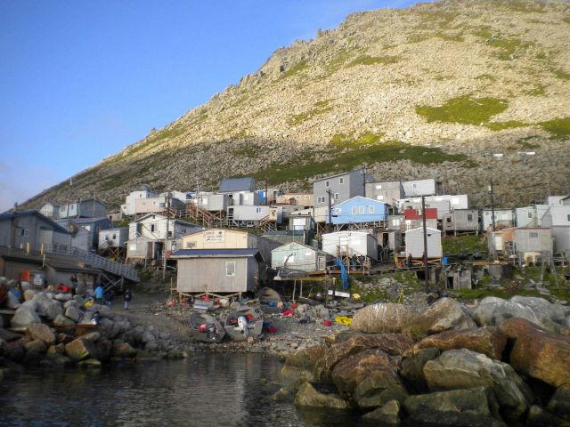 Houses, boats and water - Alaska, Little Diomede Island Picture
