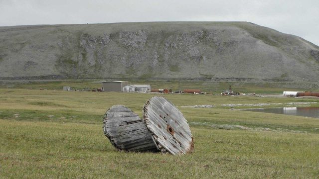An old wire spool left in the Tin City area. Picture