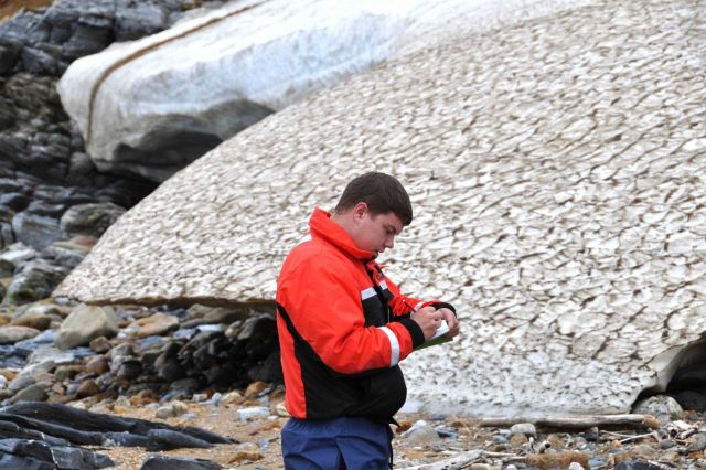 Strange surface of ice at Tin City area - reminiscent of dessicated lake bed. Picture