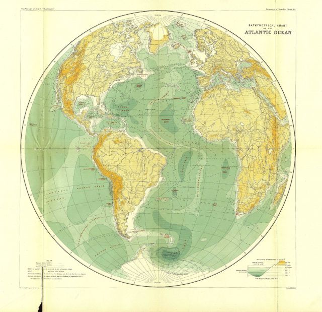 Sir John Murray's map of the Atlantic Ocean, Chart 1A, accompanying the Summary of Results of the Challenger Expedition, 1895. Picture