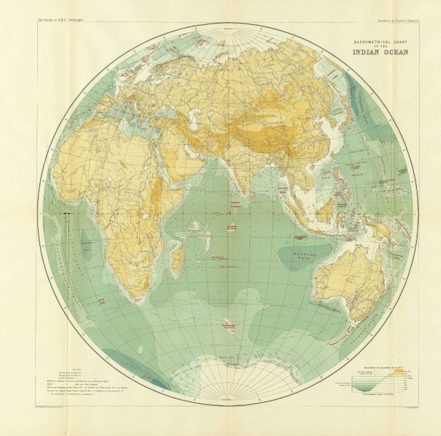 Sir John Murray's map of the Indian Ocean, Chart 1C, accompanying the Summary of Results of the Challenger Expedition, 1895. Picture