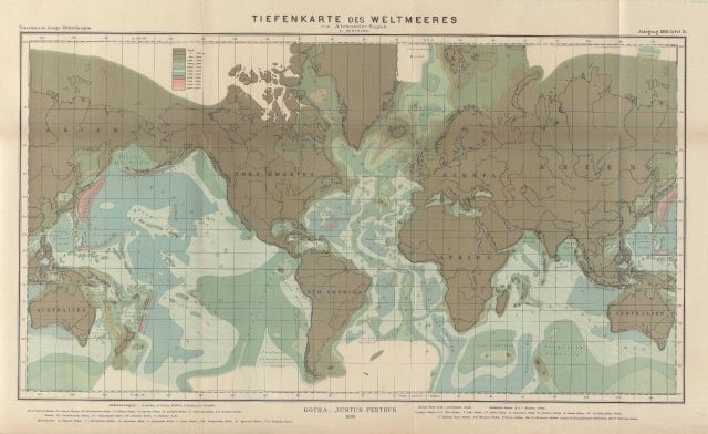 Alexander Supan's world map of 1899 showing both deeps and bathymetric highs of the World Ocean Picture