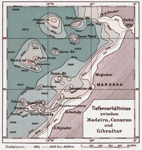A map of the Atlantic Ocean off NW Africa, the same area covered by Edward Stallibrass in map00031 Picture