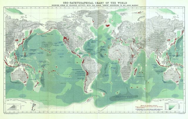 This map used Sir John Murray's bathymetric map as the base map for a map of world vulcanism Picture