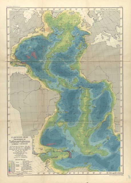 Map of the Atlantic Ocean by Theodore Stocks following the completion of the German METEOR Expedition. Picture