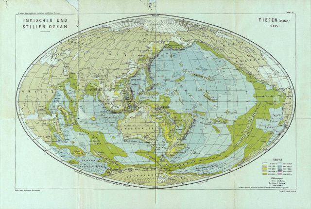 1935 map of the Indian and Pacific Oceans by Gerhard Schott Picture