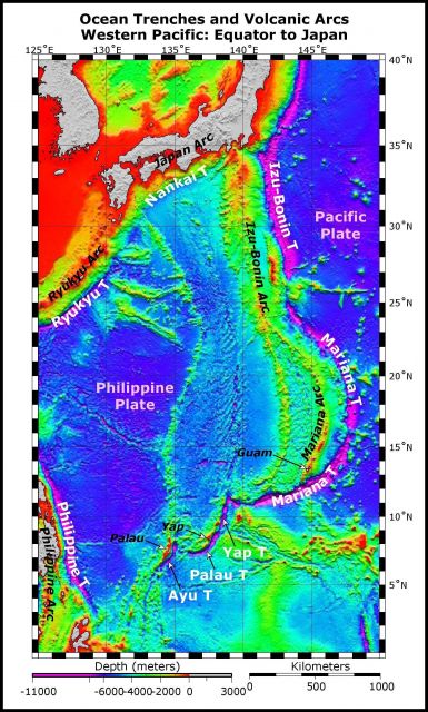 Ocean trenches and volcanic arcs of the western Pacific Ocean from the Equator to 40 North Picture