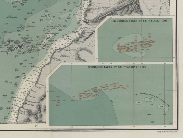 Inset maps of Admiralty Chart of the North Atlantic Ocean showing soundings by S.S Picture