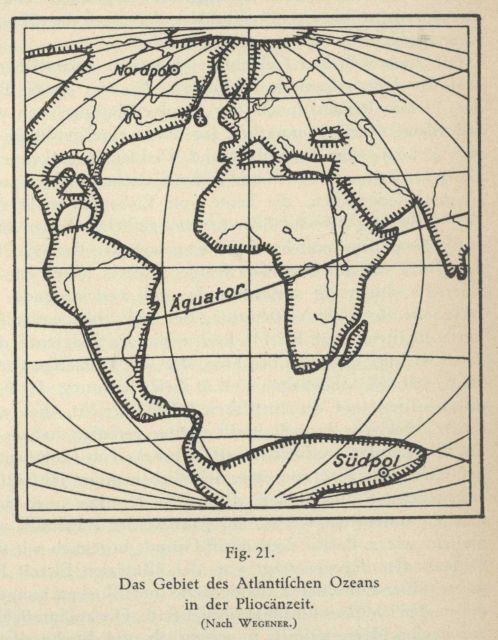 The breakup and separation of continents as envisioned by Alfred Wegener in Gerhard Schott. Picture