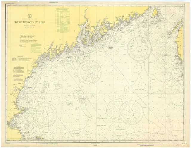 Coast and Geodetic Survey chart of Bay of Fundy to Cape Cod with overlays of bottom characteristics as mapped by Woods Hole Oceanographic Institution  Picture