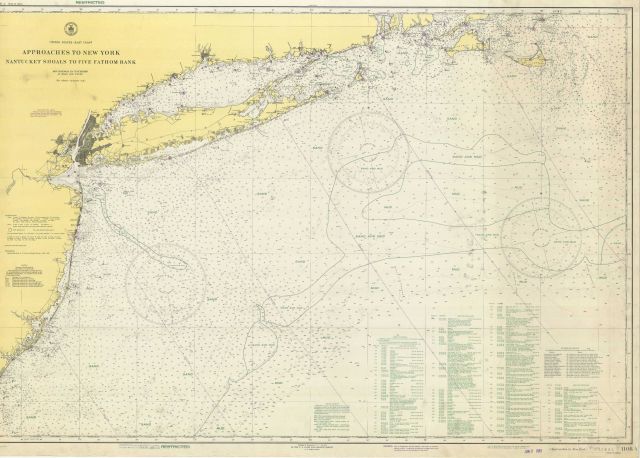 Coast and Geodetic Survey chart Approaches to New York Nantucket Shoals to Five Fathom Bank showing bottom characteristics as mapped by Woods Hole Oce Picture