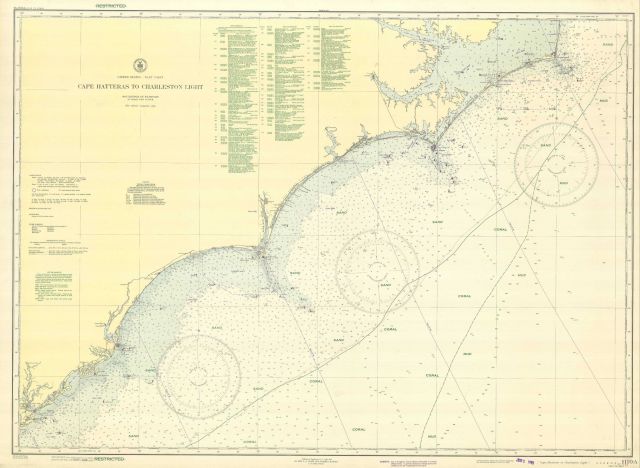 Coast and Geodetic Survey chart Cape Hatteras to Charleston Light showing bottom characteristics as mapped by Woods Hole Oceanographic Institution for Picture