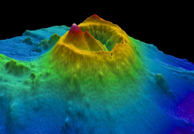 A 3-D image of Brothers Volcano as viewed looking to the NW Picture