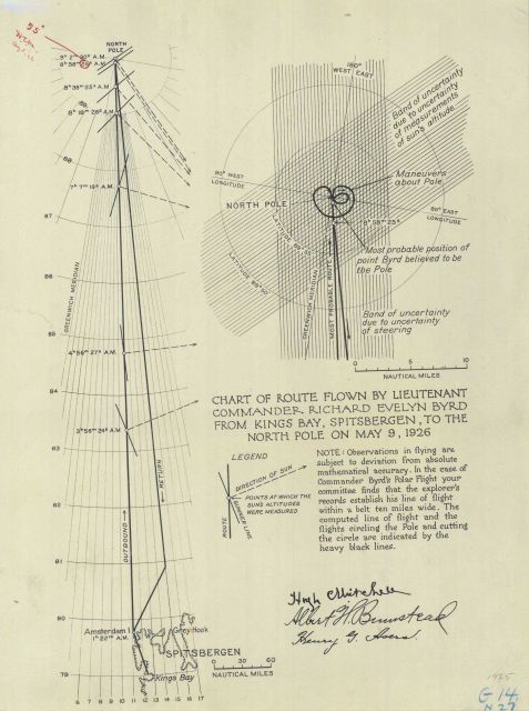 Chart of Route Flown by Lieutenant Commander Richard Evelyn Byrd from Kings Bay , Spitsbergen, to the North Pole on May 9, 1926. Picture