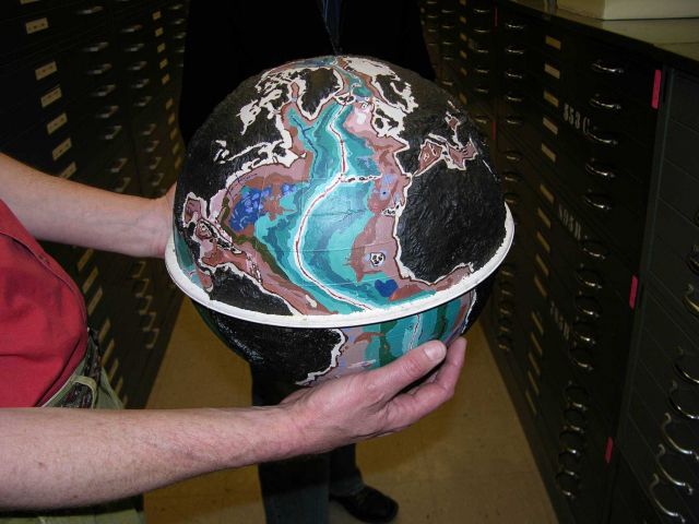 Stages in the production of the famous basketball bathymetric globe produced by Bruce Heezen and Marie Tharp in their quest to understand the physiogr Picture