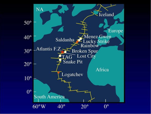 The Mid-Atlantic Ridge hosts numerous hydrothermal vent fields Picture