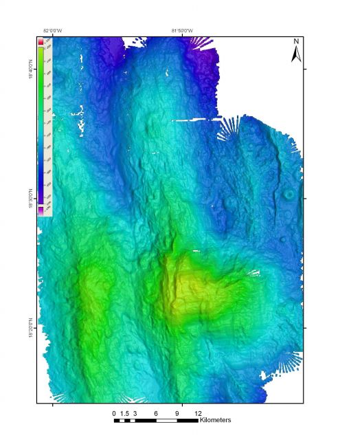 Multibeam 50m grid of the area around Mount Dent collected by the EM302 Picture