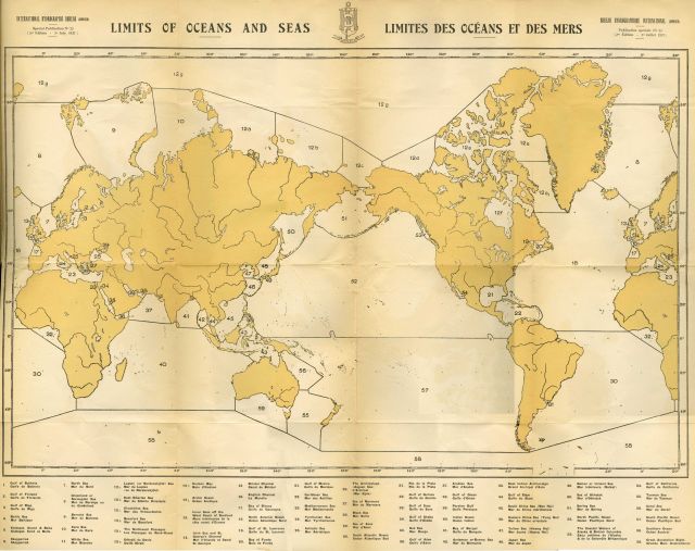 Map accompanying second edition of IHO Publication Limits of Oceans and Seas, Special Publication 23. Picture