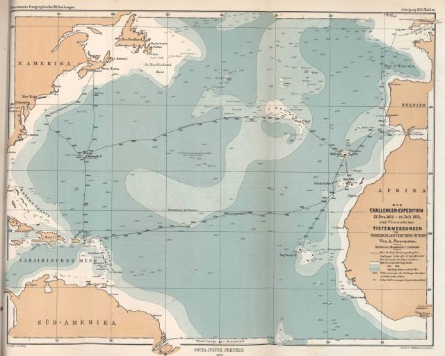 Bathymetric map of North Atlantic Ocean showing the track of H.M.S Picture