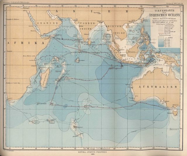 Bathymetric map of the Indian Ocean as published in Petermann's Geographische Mittheilungen in 1889 Picture