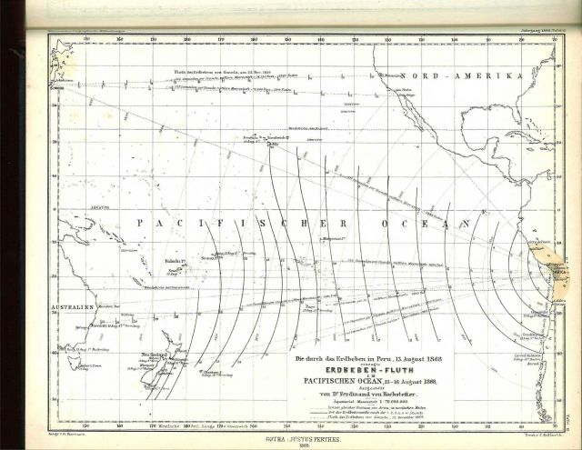A tsunami time-travel map by Ferdinand Hochstetter published in Petermann's Geographische for the Arica, Peru, earthquake ( 8.5 to 9.0 magnitude) of A Picture