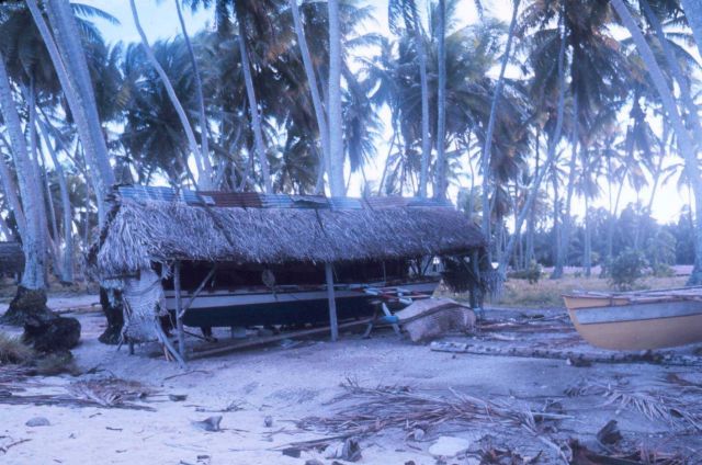 Native boat shed for outrigger canoe. Picture