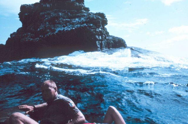 La Perouse Rock - Dave Olsen of National Park Service in bow of boat ready to land. Picture