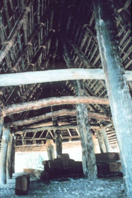 Interior of community meeting hut showing construction methods Picture