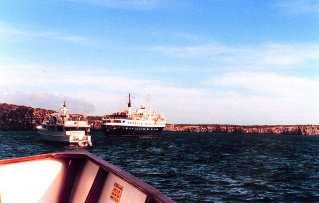 Cruise vessels anchored offshore. Picture