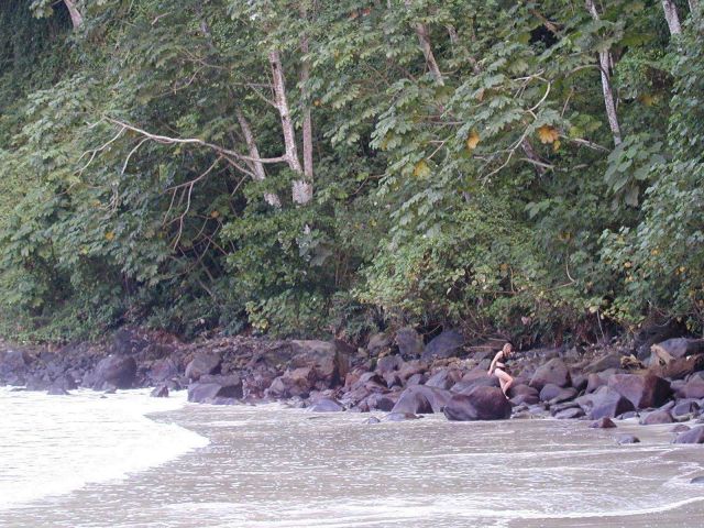 Scientist Xenia Brobeil exploring the beach at Isla Cocos. Picture