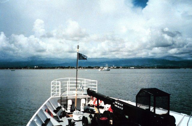 Looking over the bow of the NOAA Ship McARTHUR at the NOAA Ship DAVID STARR JORDAN at Puntarenas. Picture