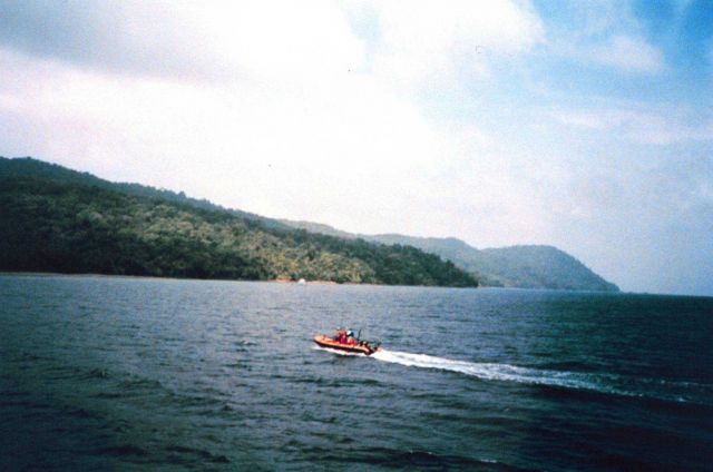 The inflatable boat served as a water taxi at Isla Cocos. Picture