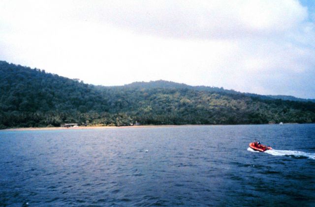 The inflatable boat served as a water taxi at Isla Cocos. Picture