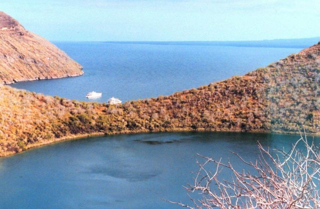 Crater rim with cruise ships below at Darwin Lake Picture