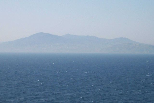 The mountains of Morocco as seen looking to the south when entering the Straits of Gibraltar. Picture