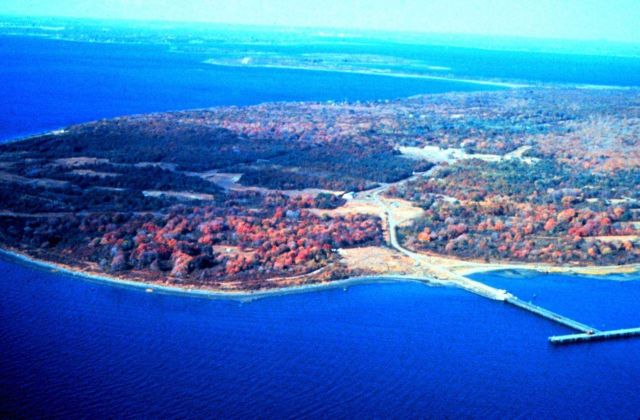 Narragansett Bay National Estuarine Research Reserve Aerial view of South Prudence Island and T-wharf Picture
