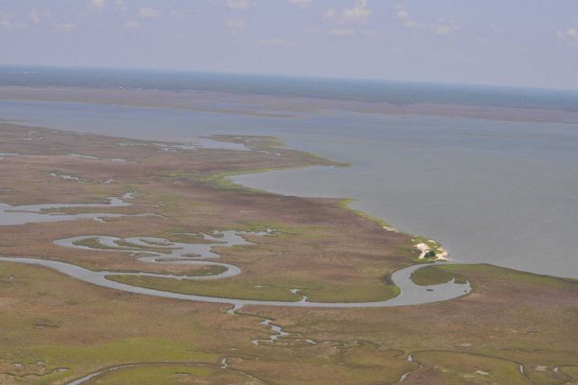 Aerial survey of Devil's Island, South Rigolets and Grand Battures. Picture