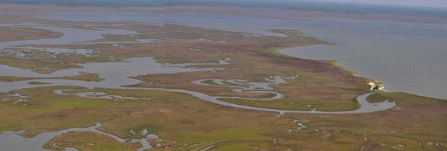 Composite photo of Middle Bay, Devil's Island, South Rigolets, and Grand Battures. Picture