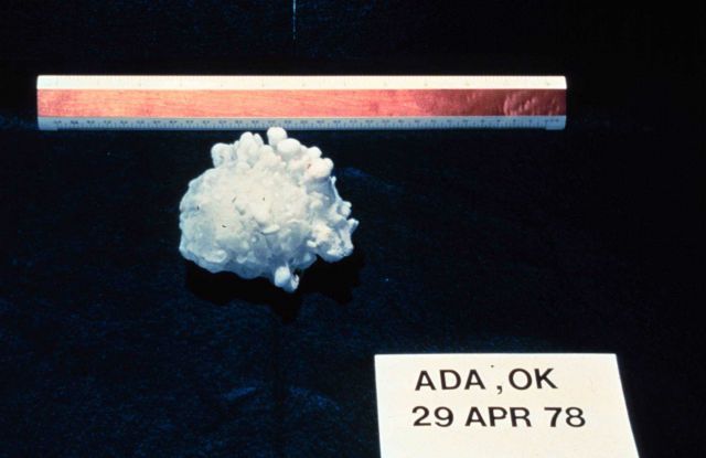 Large hailstone with diameter of approximately 4