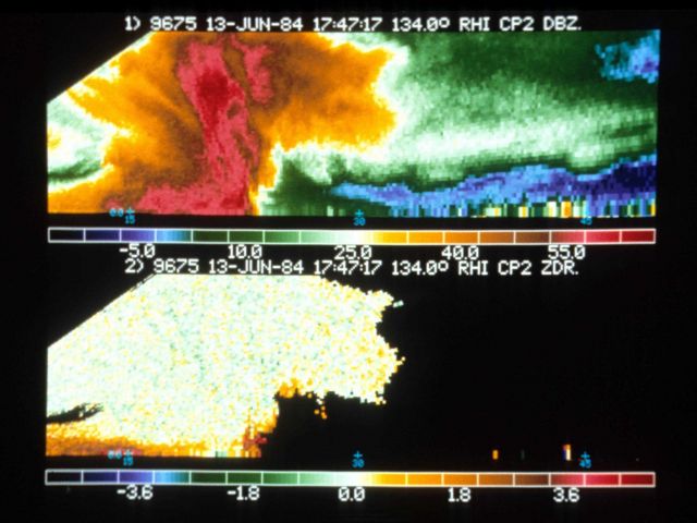 Up-looking radar captures internal structure of thunderstorm. Picture