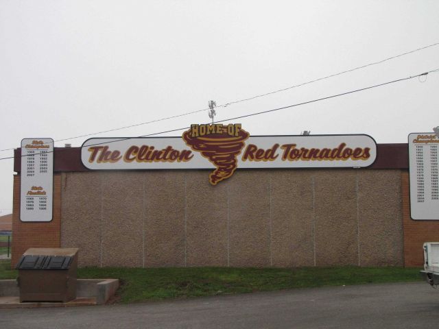 Clinton, Oklahoma, home of the Red Tornadoes. Picture