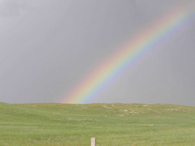 A beautiful rainbow following passage of a storm. Picture