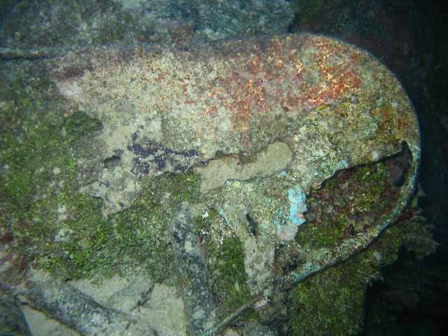 Unidentified part of Betty Bomber in Chuuk Lagoon. Picture