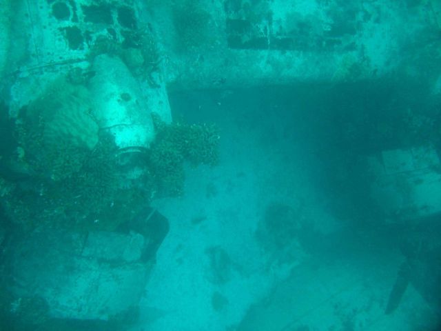 Wing and two engines of four-engine Emily Flying Boat. Picture