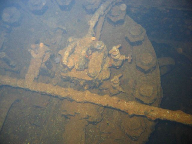 Engine head in the engine room of the Fujikawa Maru. Picture