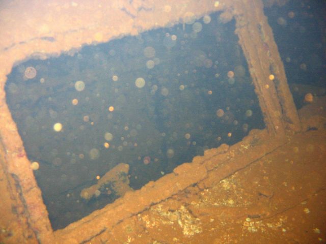 Windshield of truck on Hoku Maru. Picture